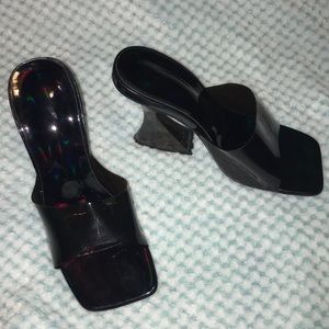 Black clear strap heeled sandals